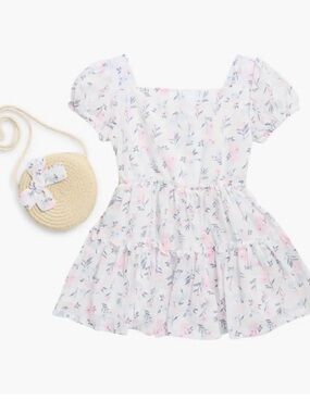 Draper James tiered  Dress with Pink & Blue Floral Print and purse  4t nwt